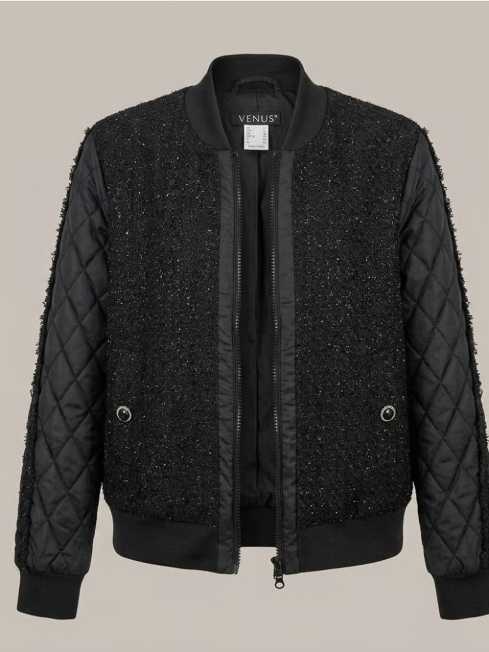 VENUS Black Quilted & Textured Bomber Jacket